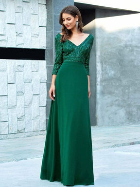 Größe Nach Maß Sexy V-Ausschnitt A-Linie Pailletten Abendkleid 00751