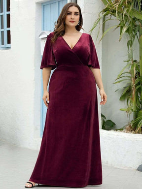 Größe Nach Maß Elegant Samt V-Ausschnitt fuer Damen Abend Maxikleid 00861