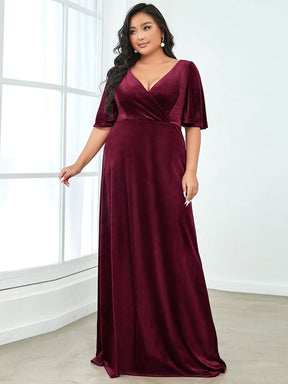 Größe Nach Maß Elegant Samt V-Ausschnitt fuer Damen Abend Maxikleid 00861