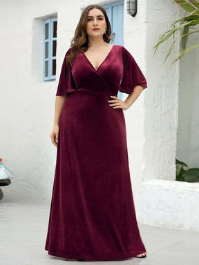Größe Nach Maß Elegant Samt V-Ausschnitt fuer Damen Abend Maxikleid 00861