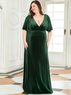 Größe Nach Maß Elegant Samt V-Ausschnitt fuer Damen Abend Maxikleid 00861