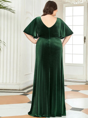 Größe Nach Maß Elegant Samt V-Ausschnitt fuer Damen Abend Maxikleid 00861