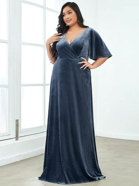 Größe Nach Maß Elegant Samt V-Ausschnitt fuer Damen Abend Maxikleid 00861
