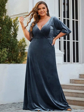Größe Nach Maß Elegant Samt V-Ausschnitt fuer Damen Abend Maxikleid 00861