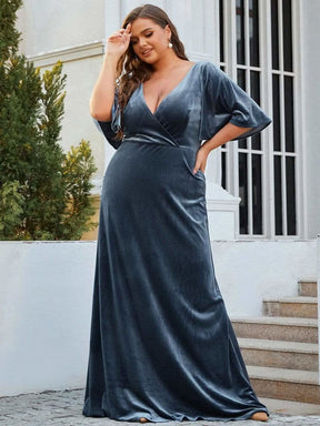 Größe Nach Maß Elegant Samt V-Ausschnitt fuer Damen Abend Maxikleid 00861