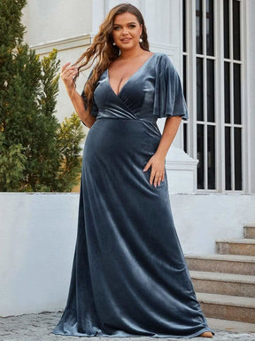 Größe Nach Maß Elegant Samt V-Ausschnitt fuer Damen Abend Maxikleid 00861