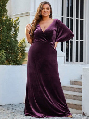 Größe Nach Maß Elegant Samt V-Ausschnitt fuer Damen Abend Maxikleid 00861