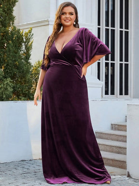 Größe Nach Maß Elegant Samt V-Ausschnitt fuer Damen Abend Maxikleid 00861