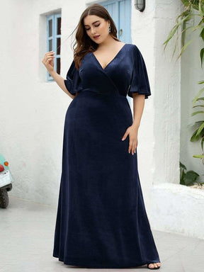 Größe Nach Maß Elegant Samt V-Ausschnitt fuer Damen Abend Maxikleid 00861