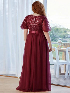 Größe Nach Maß Damen A-Line Kurzarm Stickerei Bodenlanges Abendkleid 00904