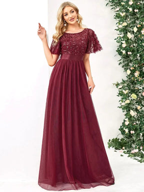 Größe Nach Maß Damen A-Line Kurzarm Stickerei Bodenlanges Abendkleid 00904