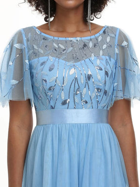 Größe Nach Maß Damen A-Line Kurzarm Stickerei Bodenlanges Abendkleid 00904