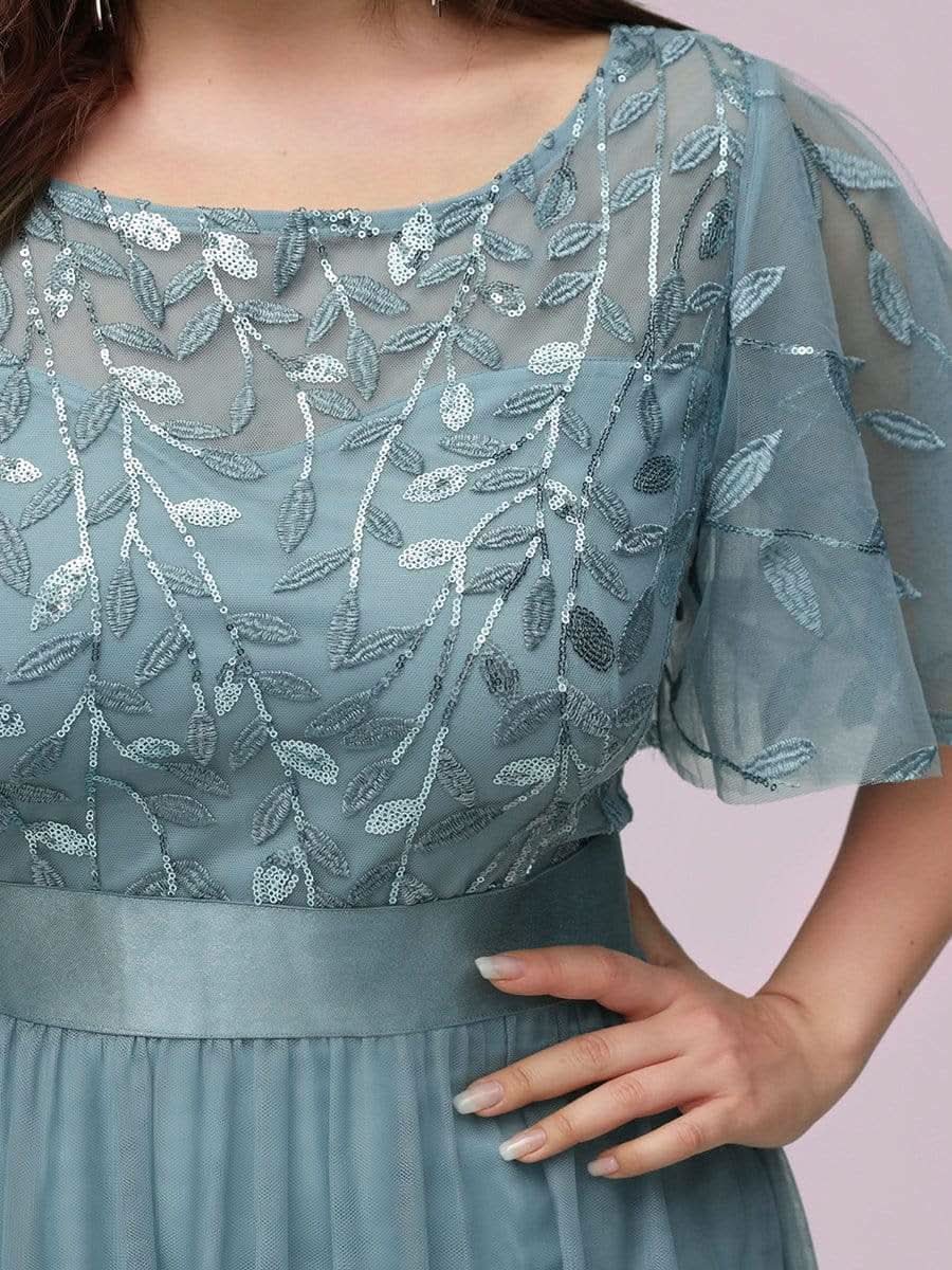 Größe Nach Maß Damen A-Line Kurzarm Stickerei Bodenlanges Abendkleid 00904