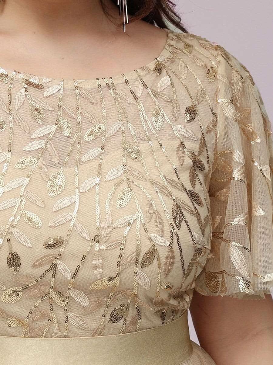 Damen A-Line Kurzarm Bodenlanges Abendkleid 00904 #farbe_Gold