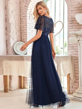 Größe Nach Maß Damen A-Line Kurzarm Stickerei Bodenlanges Abendkleid 00904