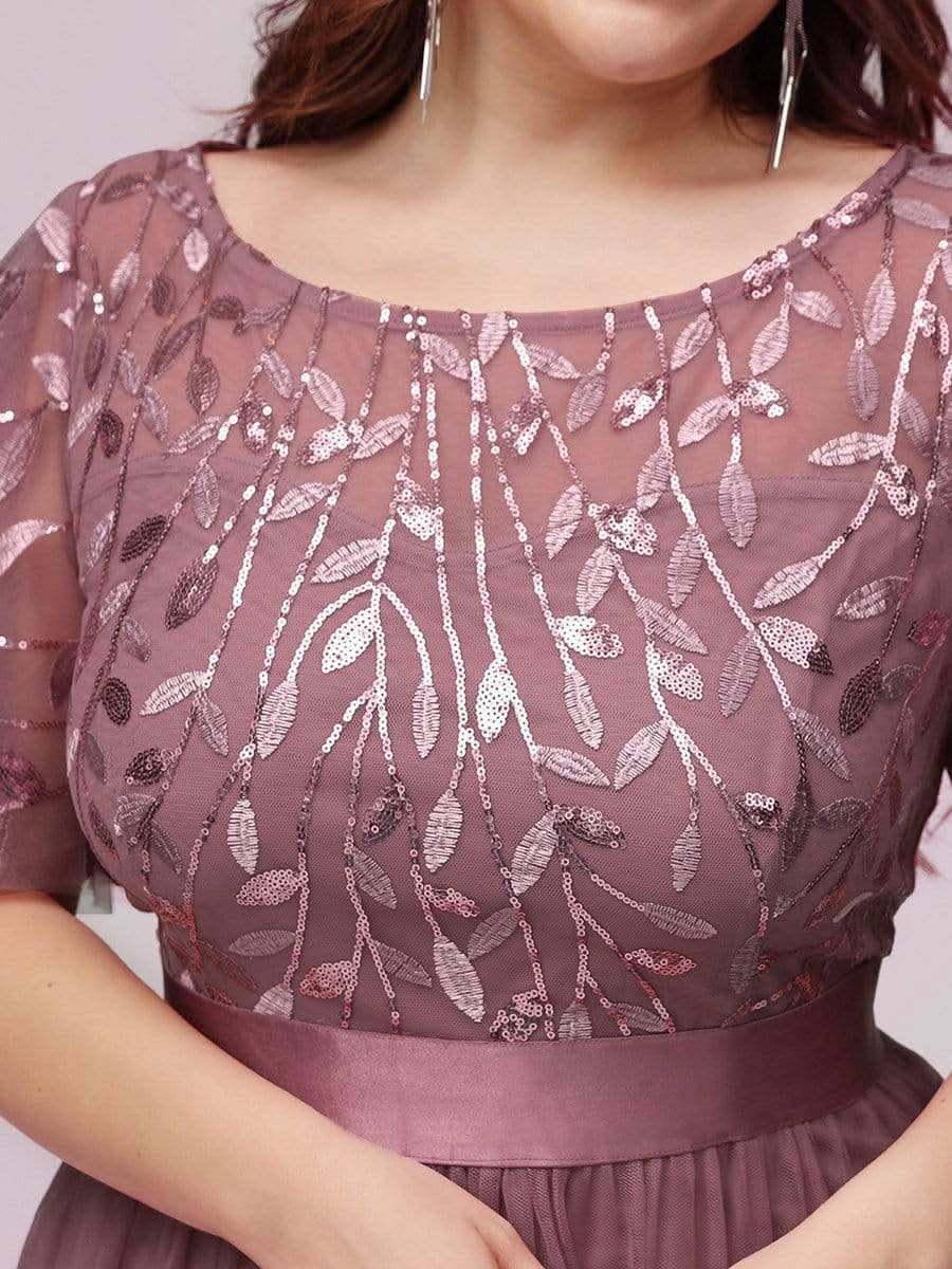 Größe Nach Maß Damen A-Line Kurzarm Stickerei Bodenlanges Abendkleid 00904