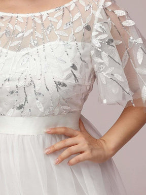 Größe Nach Maß Damen A-Line Kurzarm Stickerei Bodenlanges Abendkleid 00904