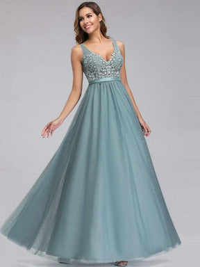 Color=Dusty Blau | Ever Pretty Frauen A-Line V-Ausschnitt Floral Lace Appliques Brautjungfernkleid 00930-Dusty Blau 4