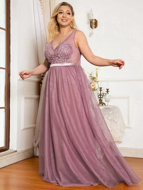 Color=Orchid | Ever Pretty Frauen A-Line V-Ausschnitt Floral Lace Appliques Brautjungfernkleid 00930-Orchid 9