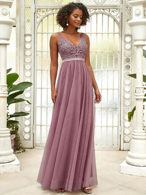 Color=Orchid | Ever Pretty Frauen A-Line V-Ausschnitt Floral Lace Appliques Brautjungfernkleid 00930-Orchid 4