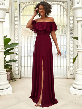 Größe Nach Maß Frauen A-Linie Schulterfrei Split Chiffon Brautjungfernkleider 00968