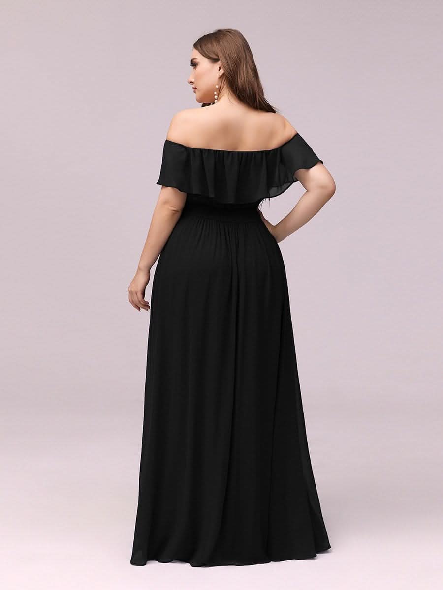 Größe Nach Maß Frauen A-Linie Schulterfrei Split Chiffon Brautjungfernkleider 00968