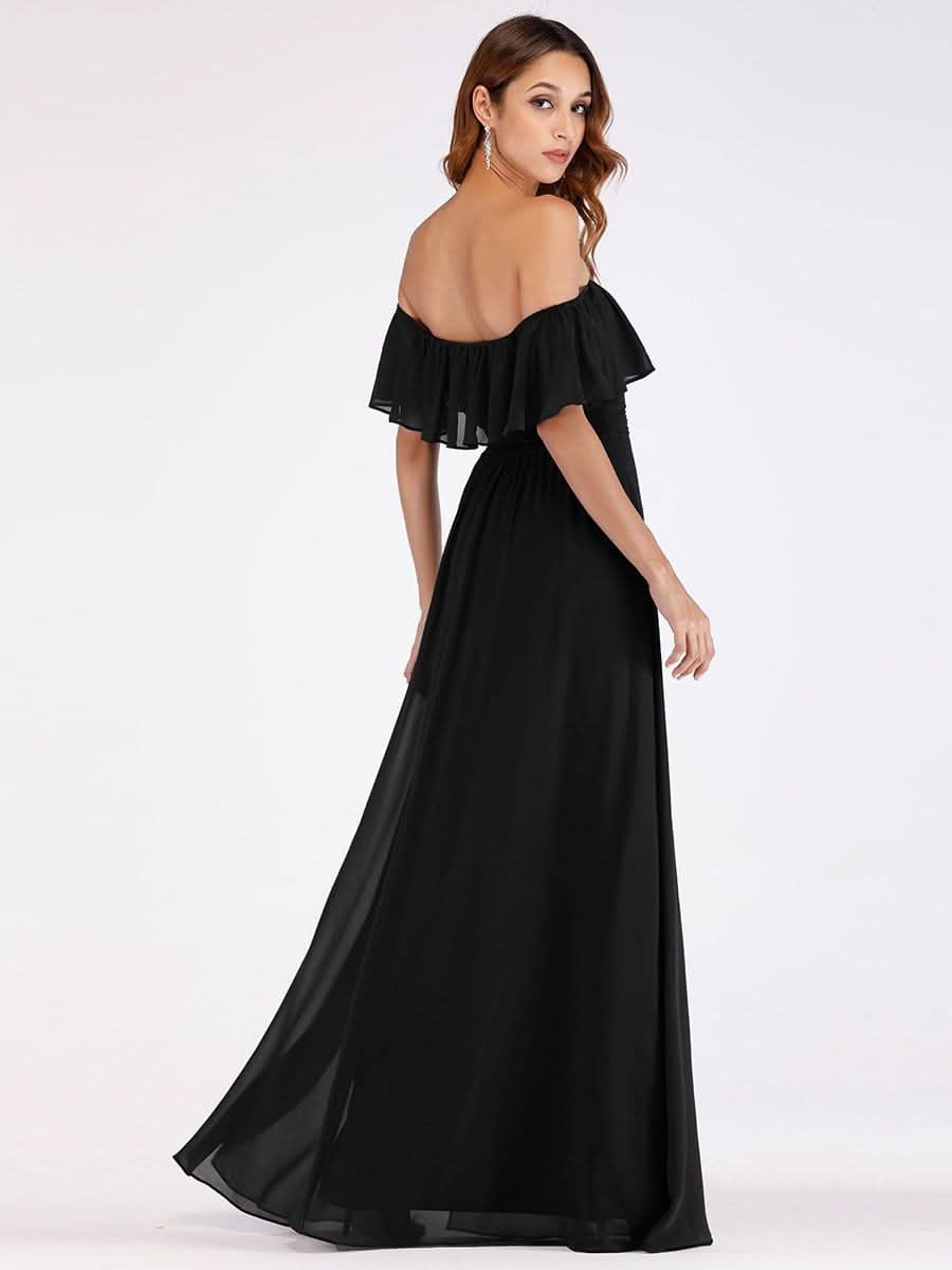 Größe Nach Maß Frauen A-Linie Schulterfrei Split Chiffon Brautjungfernkleider 00968