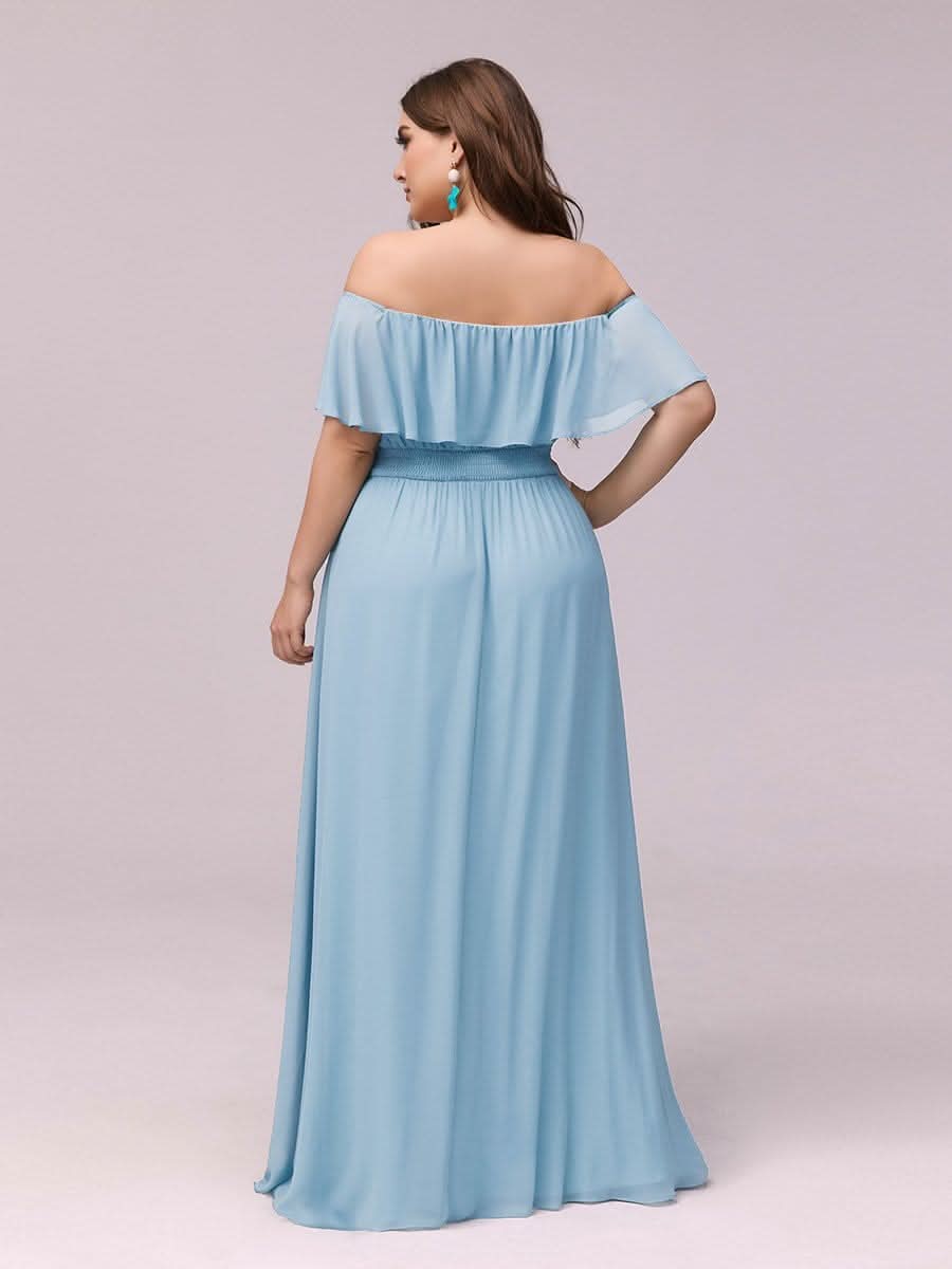 Größe Nach Maß Frauen A-Linie Schulterfrei Split Chiffon Brautjungfernkleider 00968