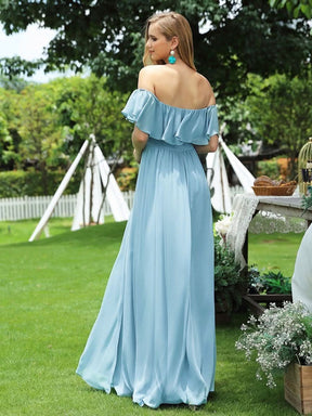 Größe Nach Maß Frauen A-Linie Schulterfrei Split Chiffon Brautjungfernkleider 00968