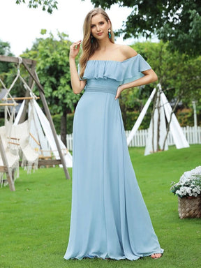 Größe Nach Maß Frauen A-Linie Schulterfrei Split Chiffon Brautjungfernkleider 00968