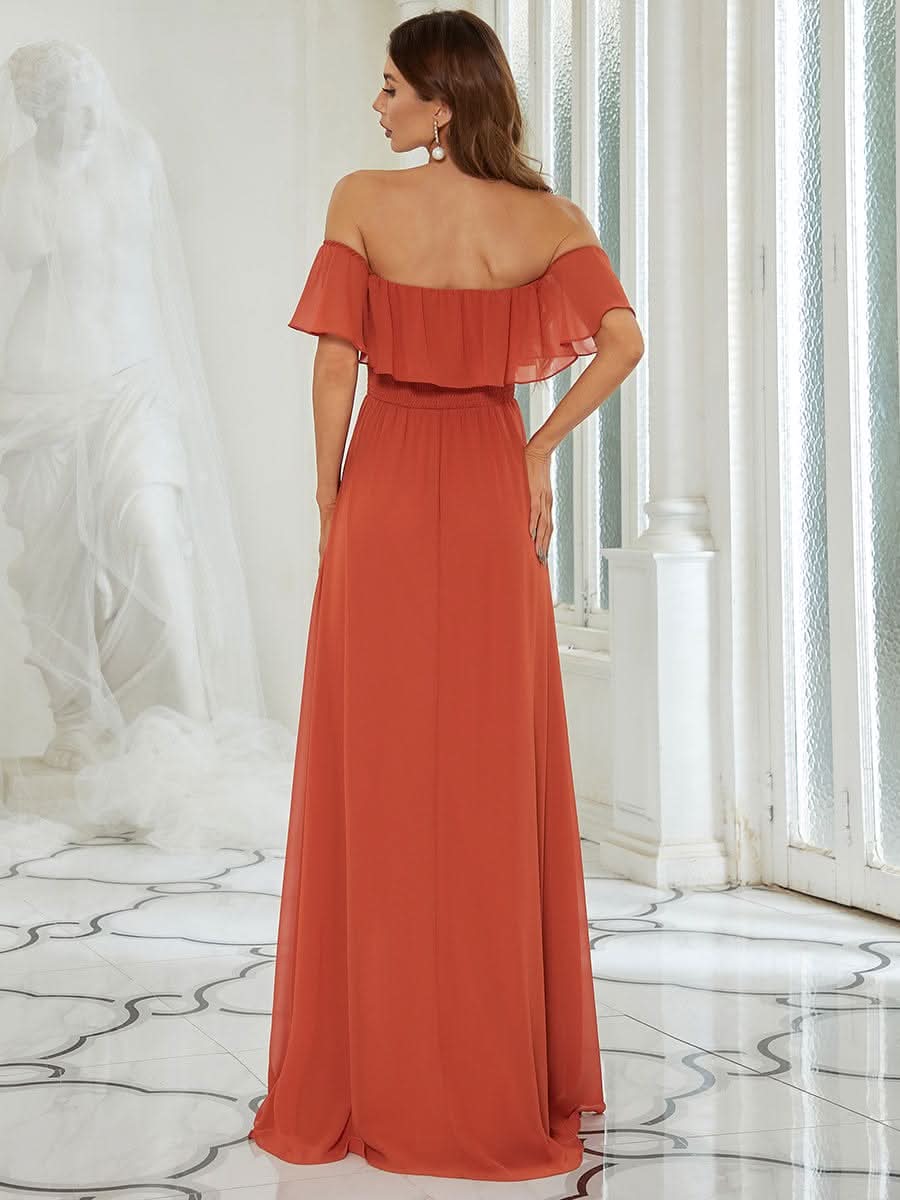 Größe Nach Maß Frauen A-Linie Schulterfrei Split Chiffon Brautjungfernkleider 00968