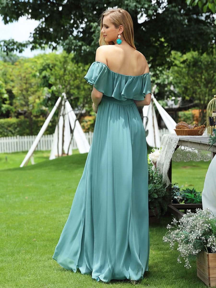Größe Nach Maß Frauen A-Linie Schulterfrei Split Chiffon Brautjungfernkleider 00968