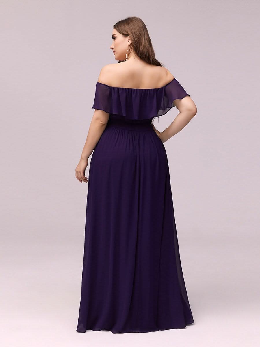 Größe Nach Maß Frauen A-Linie Schulterfrei Split Chiffon Brautjungfernkleider 00968
