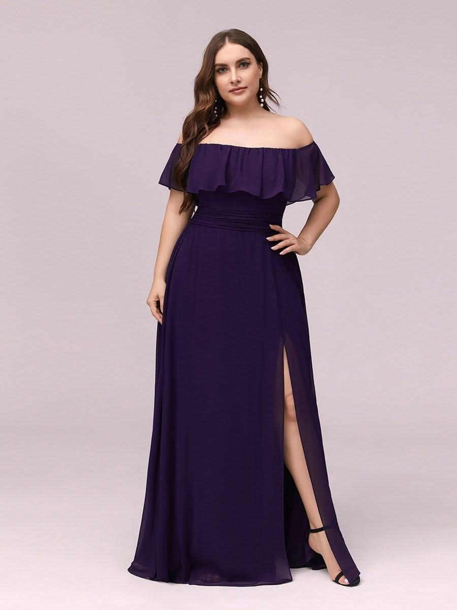 Größe Nach Maß Frauen A-Linie Schulterfrei Split Chiffon Brautjungfernkleider 00968