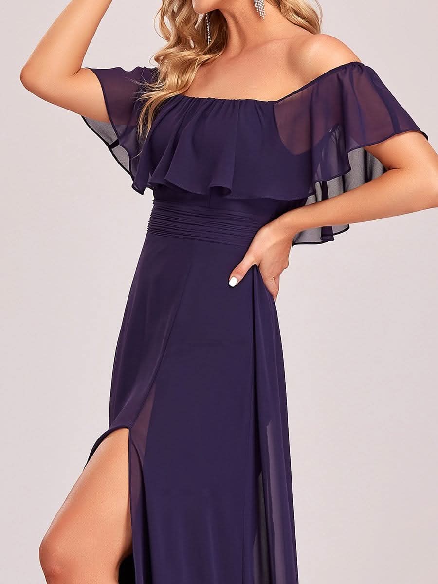 Größe Nach Maß Frauen A-Linie Schulterfrei Split Chiffon Brautjungfernkleider 00968