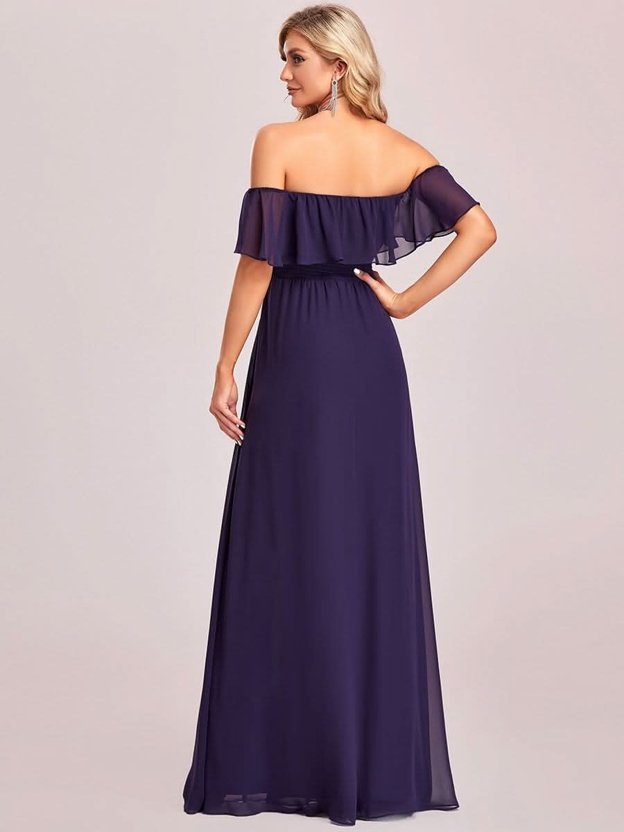 Größe Nach Maß Frauen A-Linie Schulterfrei Split Chiffon Brautjungfernkleider 00968