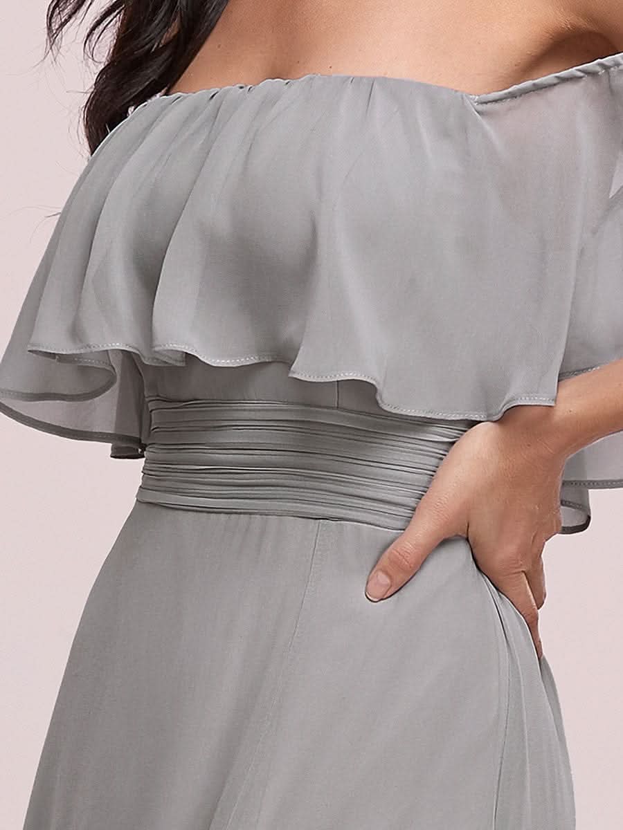 Größe Nach Maß Frauen A-Linie Schulterfrei Split Chiffon Brautjungfernkleider 00968