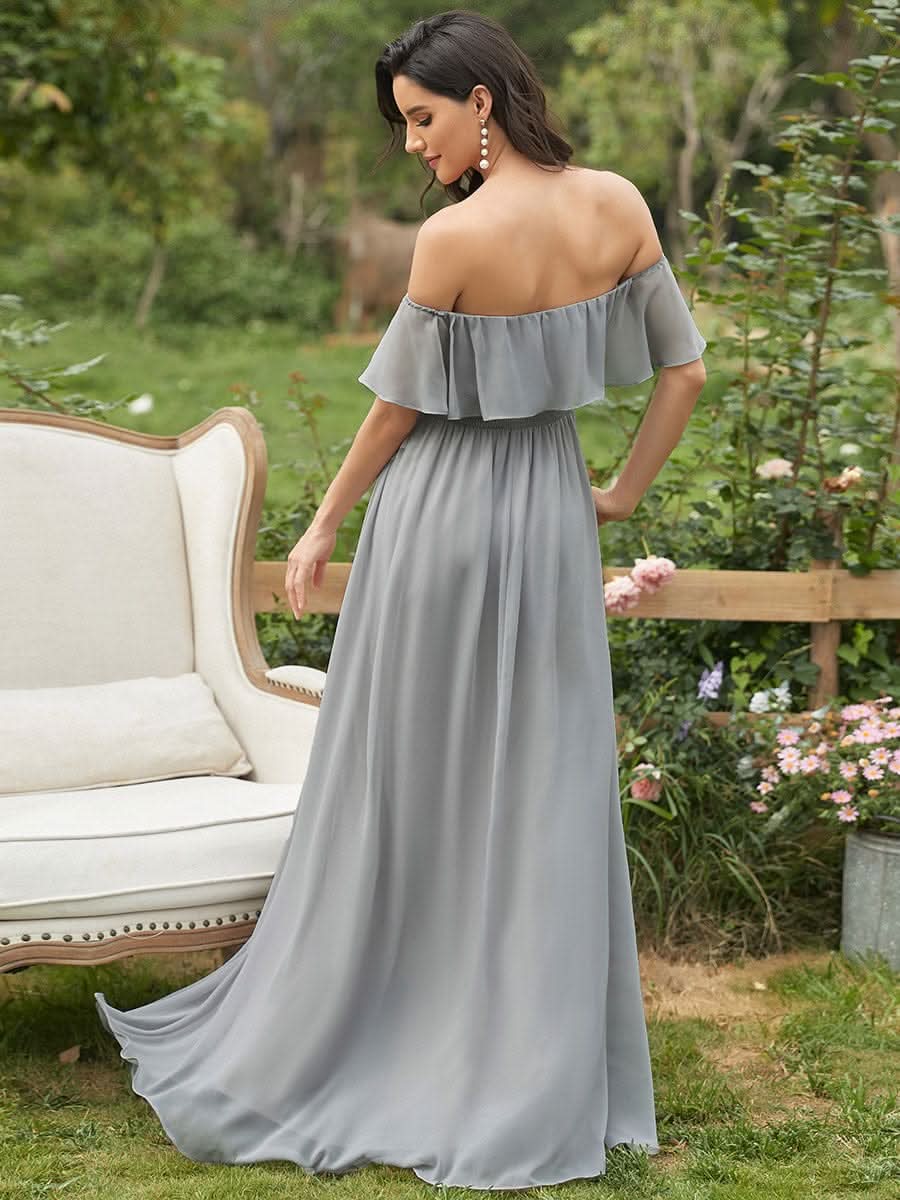 Größe Nach Maß Frauen A-Linie Schulterfrei Split Chiffon Brautjungfernkleider 00968