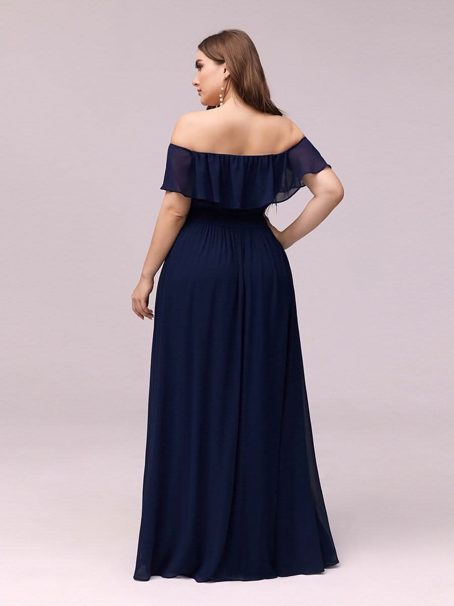 Größe Nach Maß Frauen A-Linie Schulterfrei Split Chiffon Brautjungfernkleider 00968