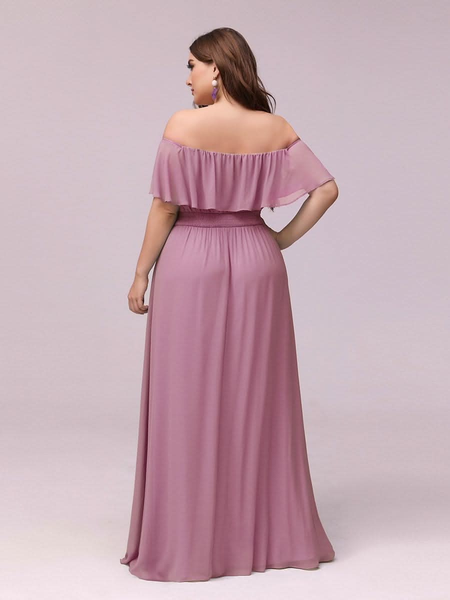 Größe Nach Maß Frauen A-Linie Schulterfrei Split Chiffon Brautjungfernkleider 00968