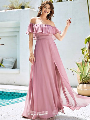 Größe Nach Maß Frauen A-Linie Schulterfrei Split Chiffon Brautjungfernkleider 00968