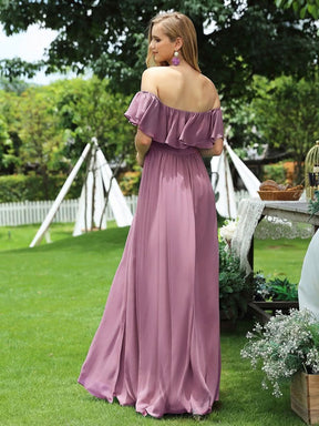 Größe Nach Maß Frauen A-Linie Schulterfrei Split Chiffon Brautjungfernkleider 00968