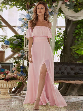 Größe Nach Maß Frauen A-Linie Schulterfrei Split Chiffon Brautjungfernkleider 00968
