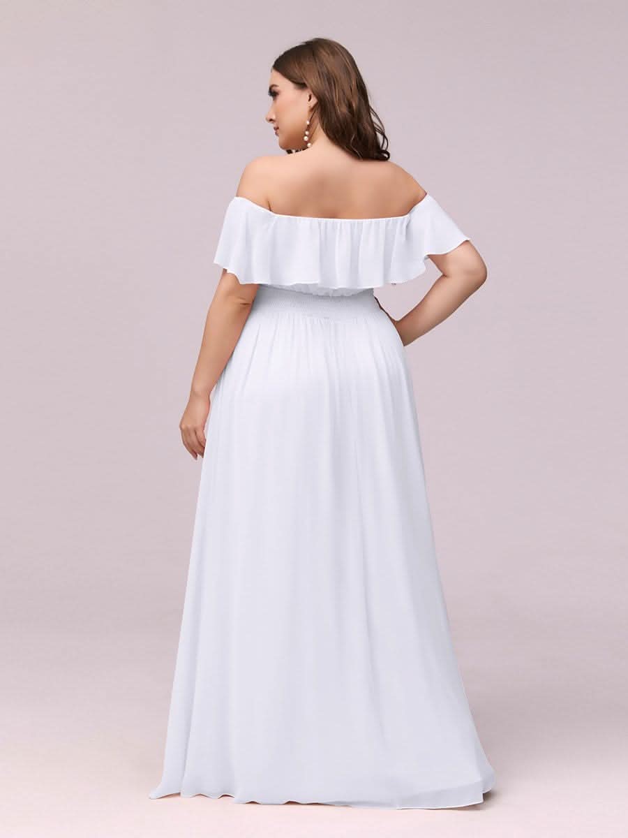 Größe Nach Maß Frauen A-Linie Schulterfrei Split Chiffon Brautjungfernkleider 00968