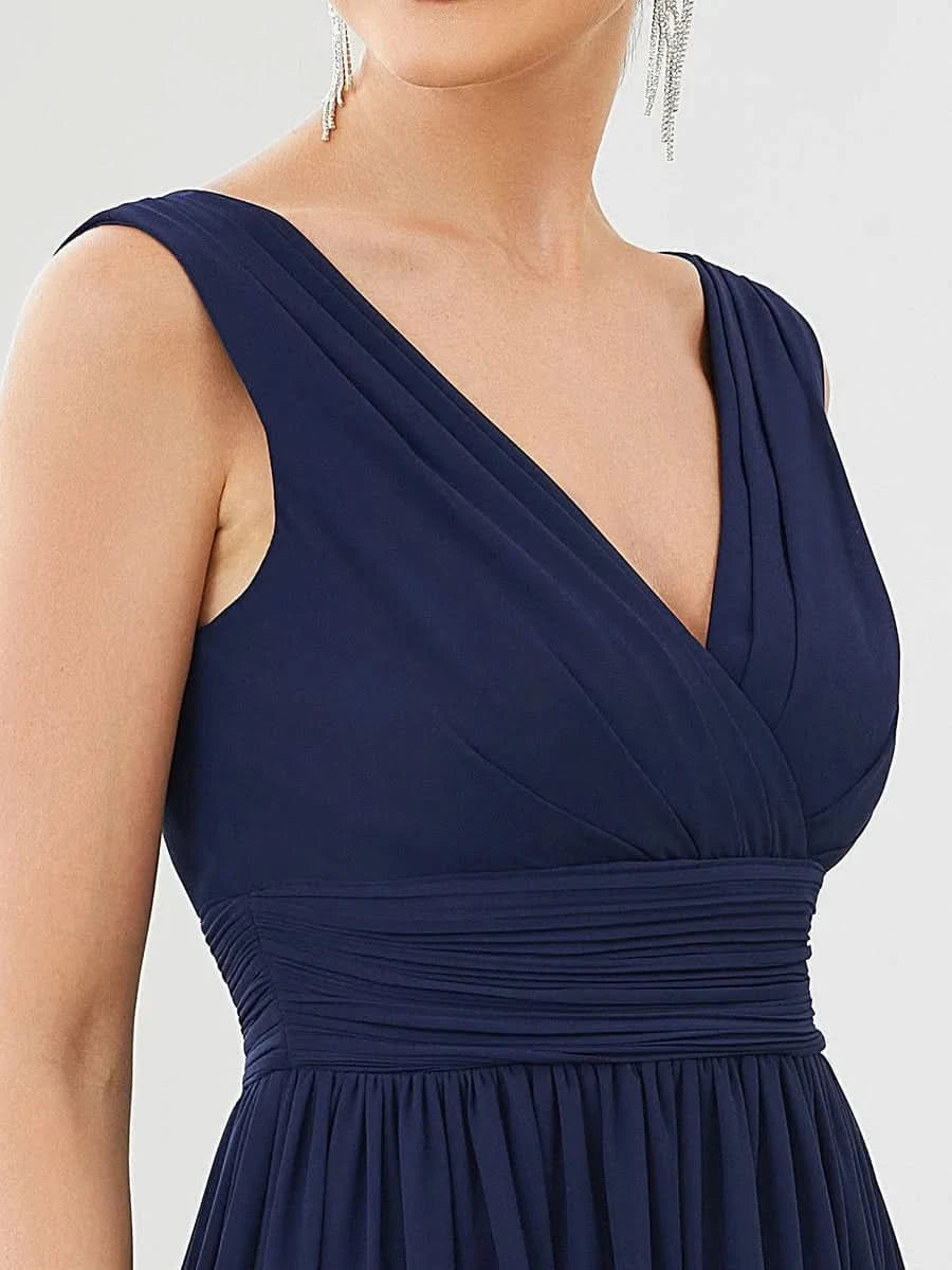 Größe Nach Maß Doppelt V-Ausschnitt Rüschen an Taille Kurz Kleider für HochzeitsgÄste #Farbe_Navy Blau