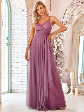 Größe Nach Maß Vintage V-neck Ärmellose Tüll Lange Brautjungfernkleider 07303