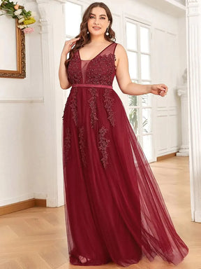 Größe Nach Maß Elegantes Ärmelloses Applique Flowy Tulle Abendkleid EP07543