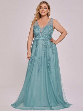 Größe Nach Maß Elegantes Ärmelloses Applique Flowy Tulle Abendkleid EP07543