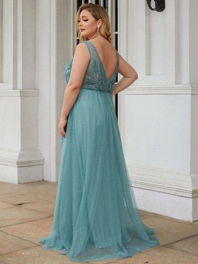 Größe Nach Maß Elegantes Ärmelloses Applique Flowy Tulle Abendkleid EP07543