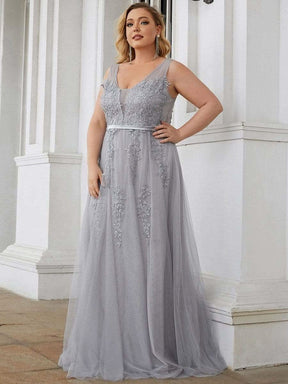 Größe Nach Maß Elegantes Ärmelloses Applique Flowy Tulle Abendkleid EP07543